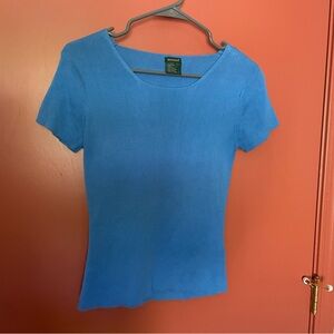Harve Benard Bright Blue Scoop Neck Short Sleeve Top